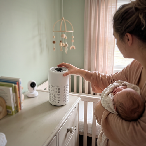 Sweet Sleep desktop air purifier on a dresser