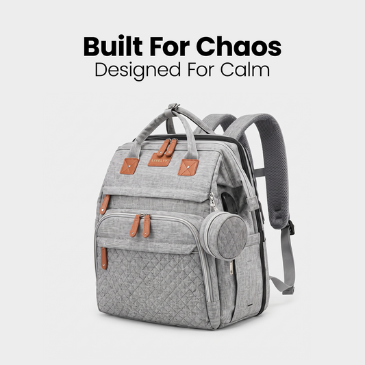 5-in-1 Baby Travel Diaper Bag backpack in gray, front view