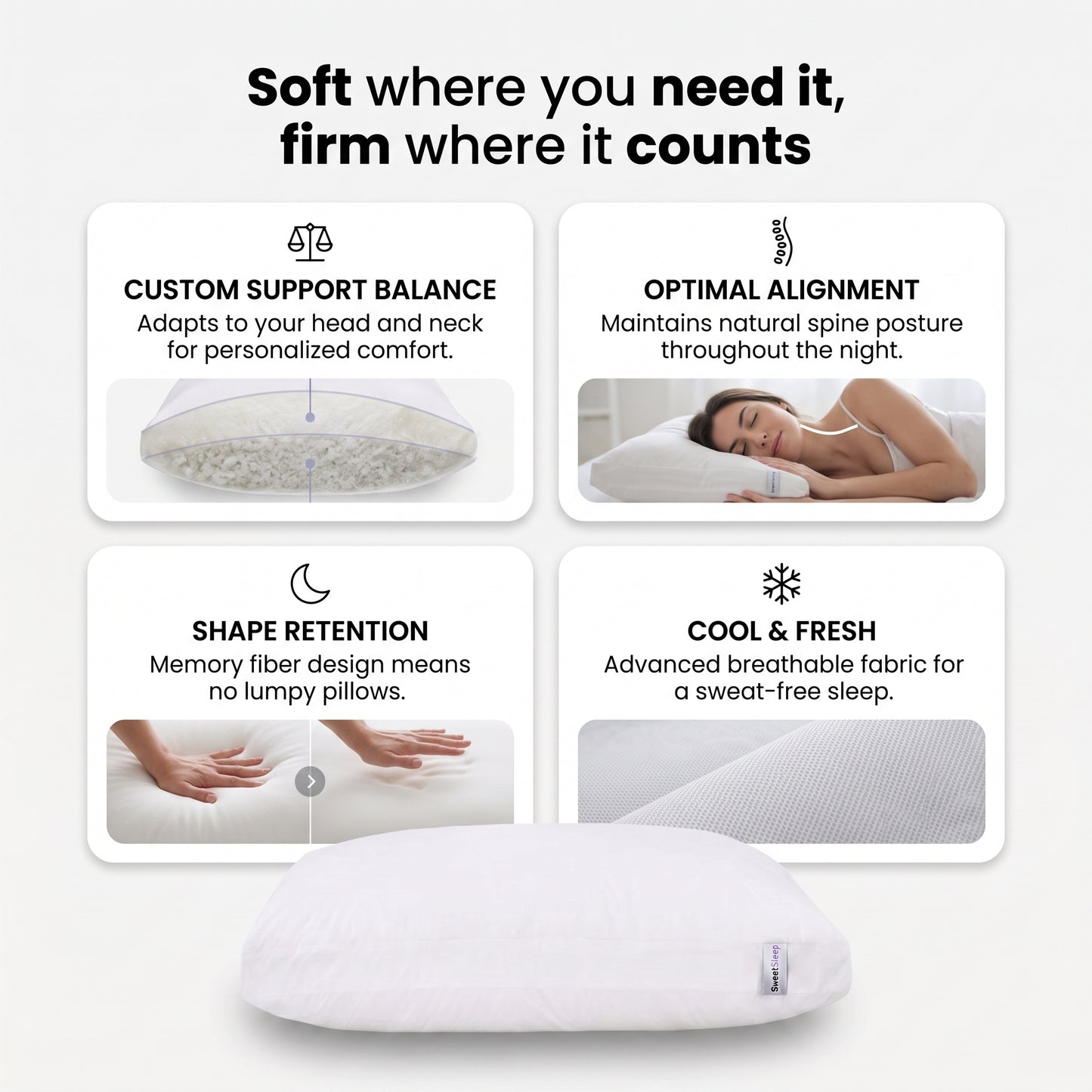 Dual Pillow - 2-in-1 Firm Support & Cloud-Soft Comfort