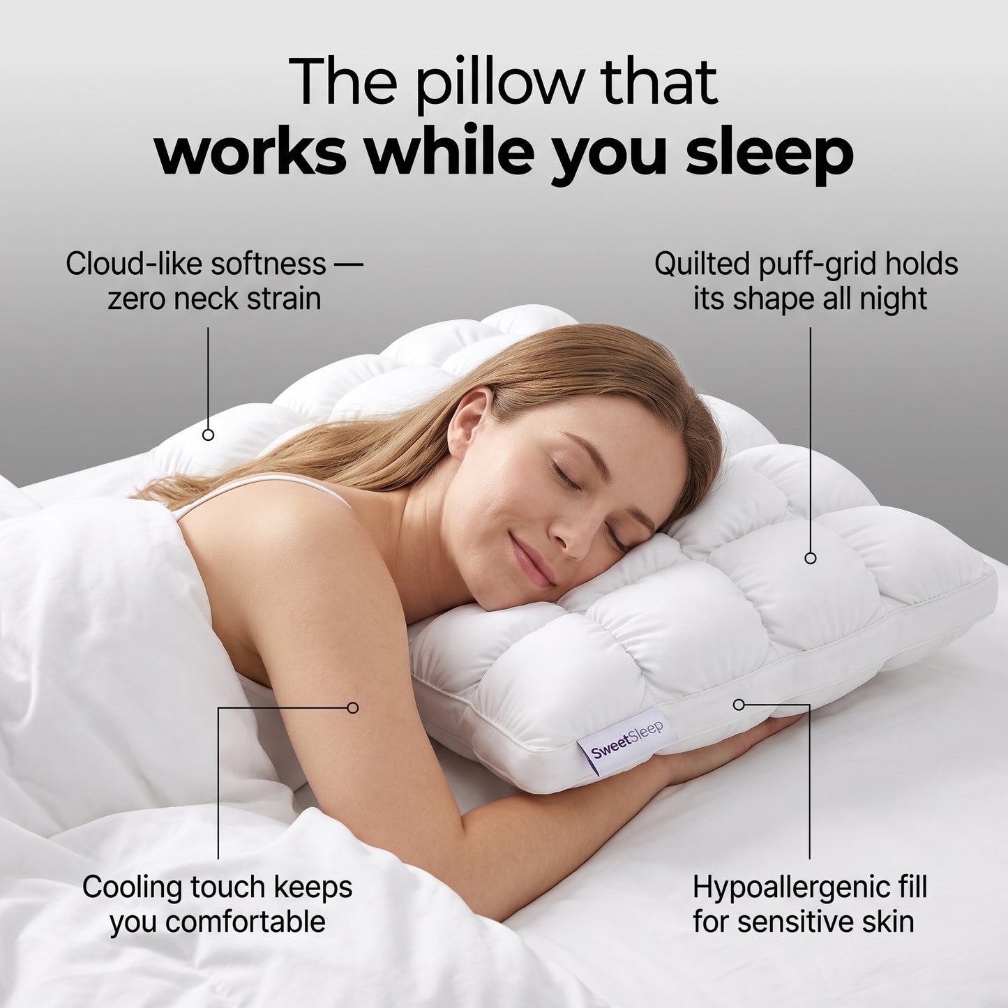Puff Pillow - Cloud-Soft, Cool-Touch Quilted Pillow
