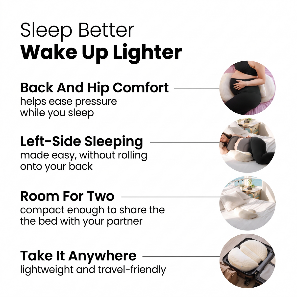Four benefits of Bub's Maternity Pillow in a grid