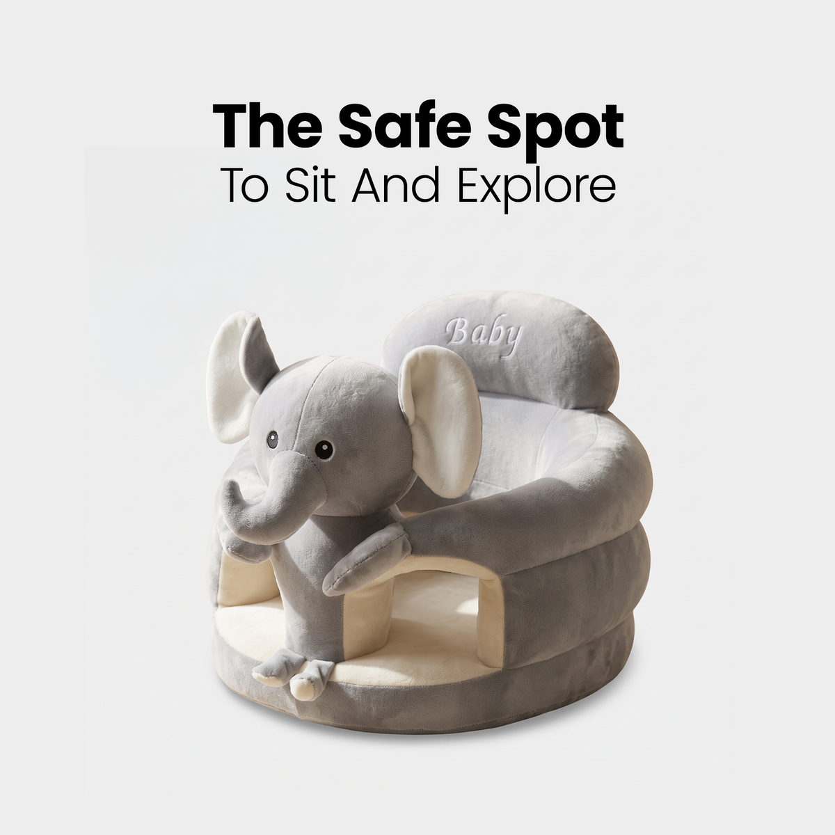 Sweet Sleep Essential Baby Lounger in grey elephant design on a light background