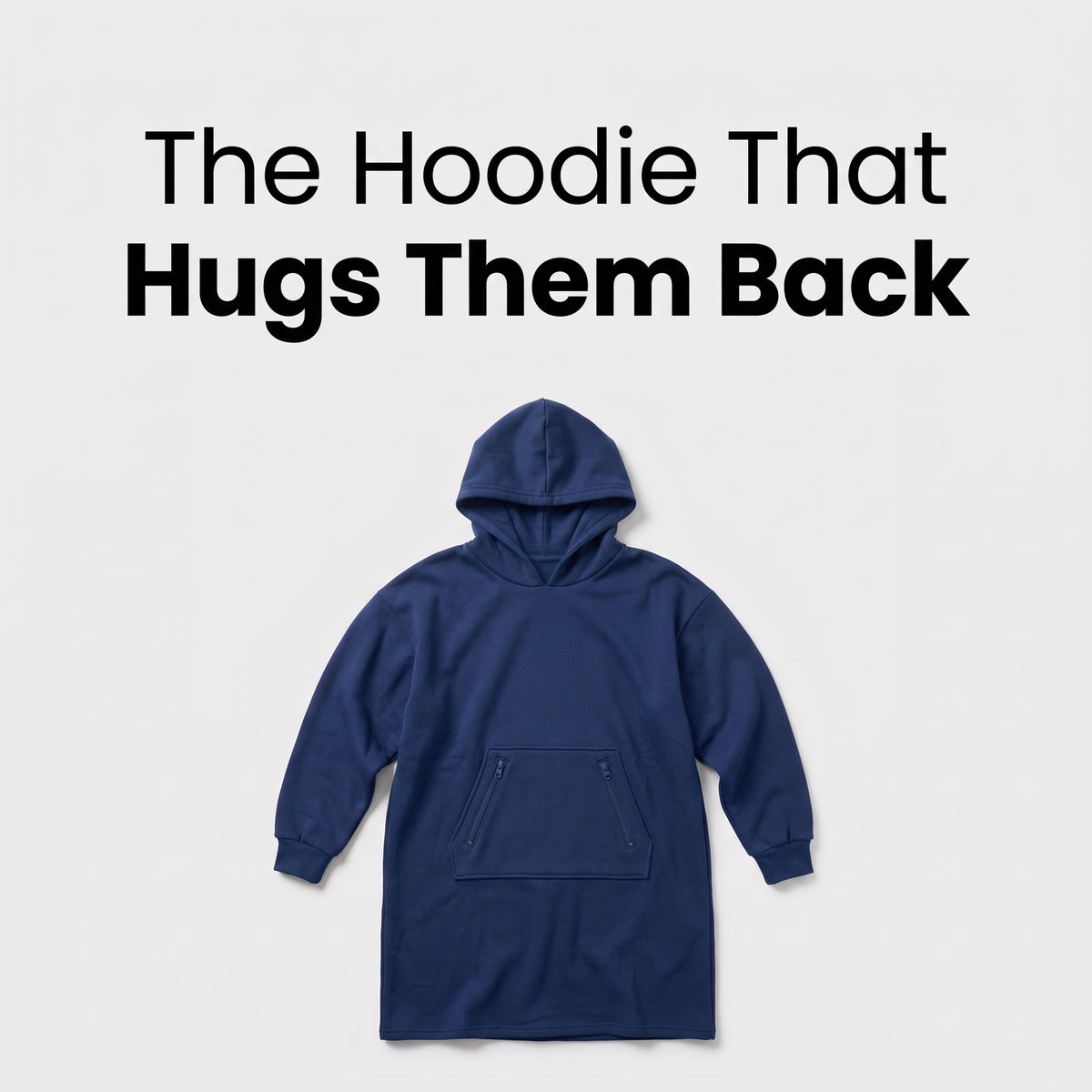 Sweet Sleep Kids Hug Hoodie in navy laid flat with front zip pocket