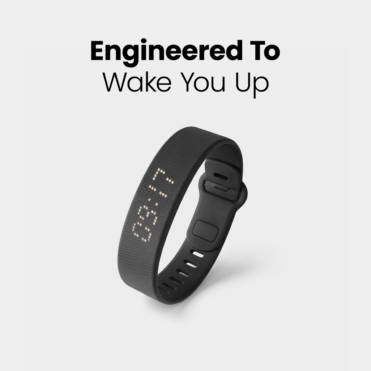 Sweet Sleep Premium Wrist Alarm black silicone band showing the time