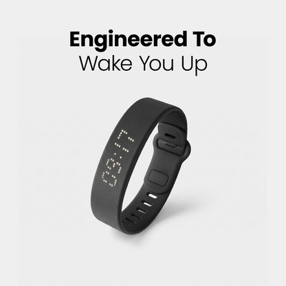 Sweet Sleep Premium Wrist Alarm black silicone band showing the time