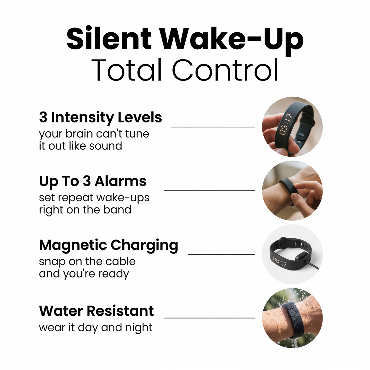 Sweet Sleep Premium Wrist Alarm feature grid with four details